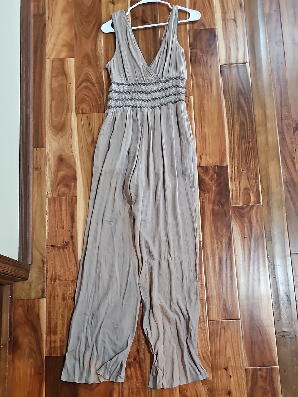 Solitaire taupe ruched-waist sleeveless jumpsuit